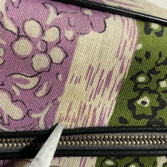 Small Travel Bag Suitcase 1970s Floral Striped Tropical Stripes Zipper Pocket - Picture 5 of 16